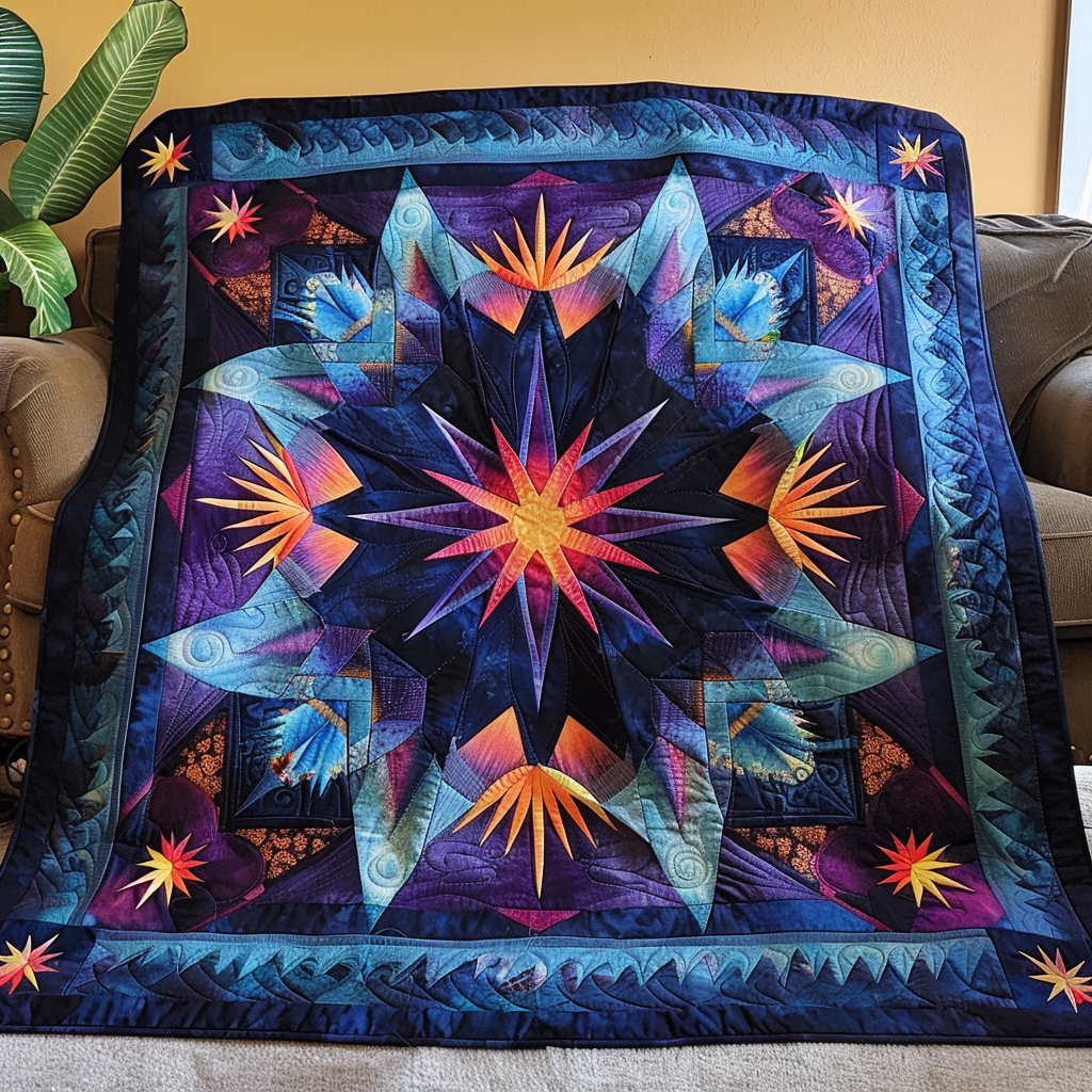 Feathered Night Sky Quilted Blanket Native American Gifts For Her