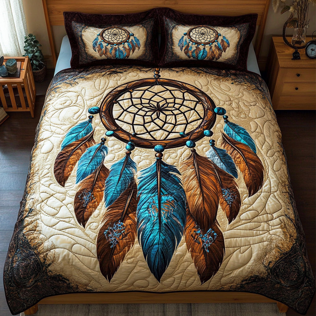 Feathered Nightfall Quilted Bedding Set Native Boho Bedroom Decor Gift For Bird Lovers