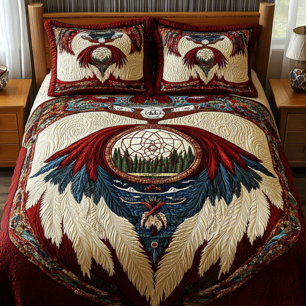 Feathered Protection Quilted Bedding Set Bedroom Decorations Native American Dad Birthday Gifts