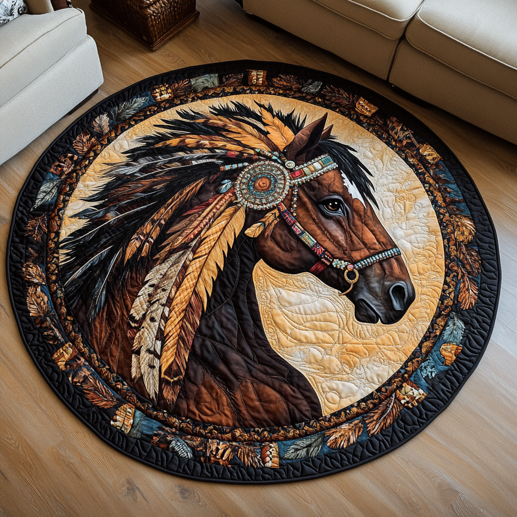 Feathered Quilted Round Mat Entryway Decor Gifts For Horse Racing Fans