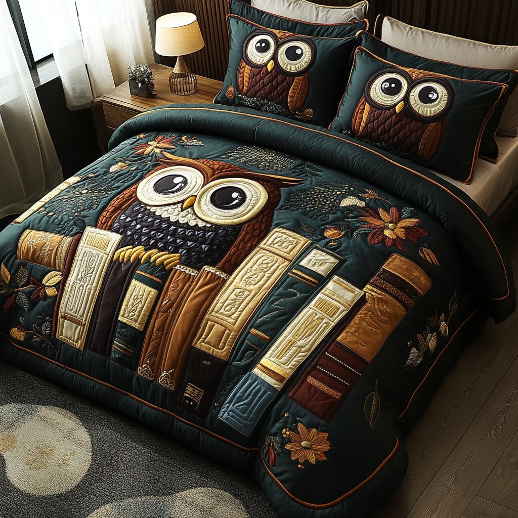 Feathered Scholar Quilted Bedding Set Unique Bed Sheet Set Book Presents For Best Friends