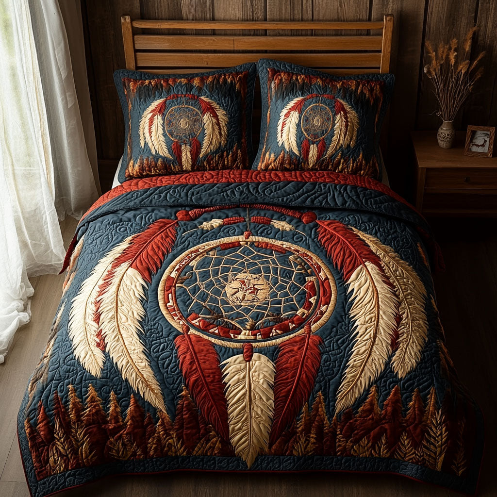 Feathered Snare Quilted Bedding Set Christmas Duvet Cover Native American Presents