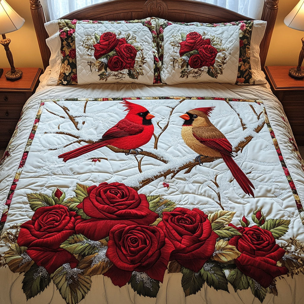 Feathered Soulmates Quilted Bedding Set Elegant Bed Linen Set for Cozy Nights