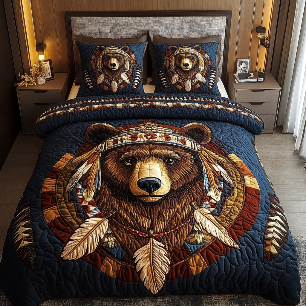 Feathered Strength Quilted Bedding Set Cool Bedroom Decor Native American Gift Ideas