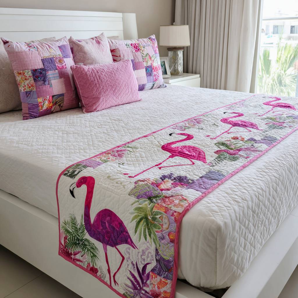 Feathered Tropics Quilted Bed Runner Bed Decorations Flamingo Christmas Presents