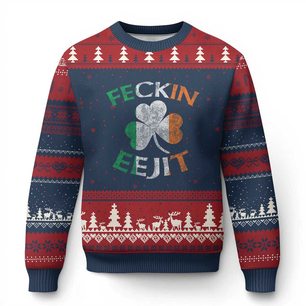 Feckin Eejit Ugly Christmas Sweater Ireland Irish Shamrock Gift For Grandma