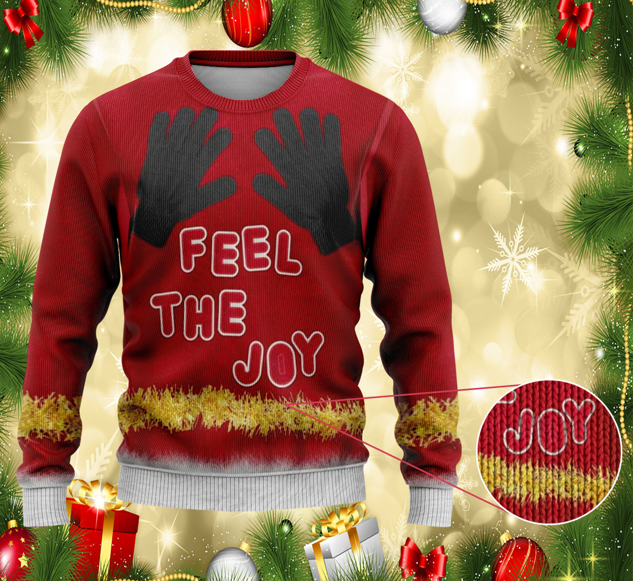 Feel the Joy Christmas Ugly Sweater Funny Holiday Apparel for Friends