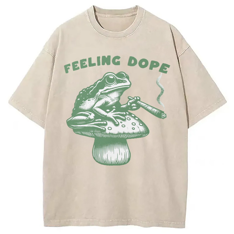 Feeling Dope Frog Funny Washed T-Shirt Unisex Streetwear Graphic Style Gifts For Her