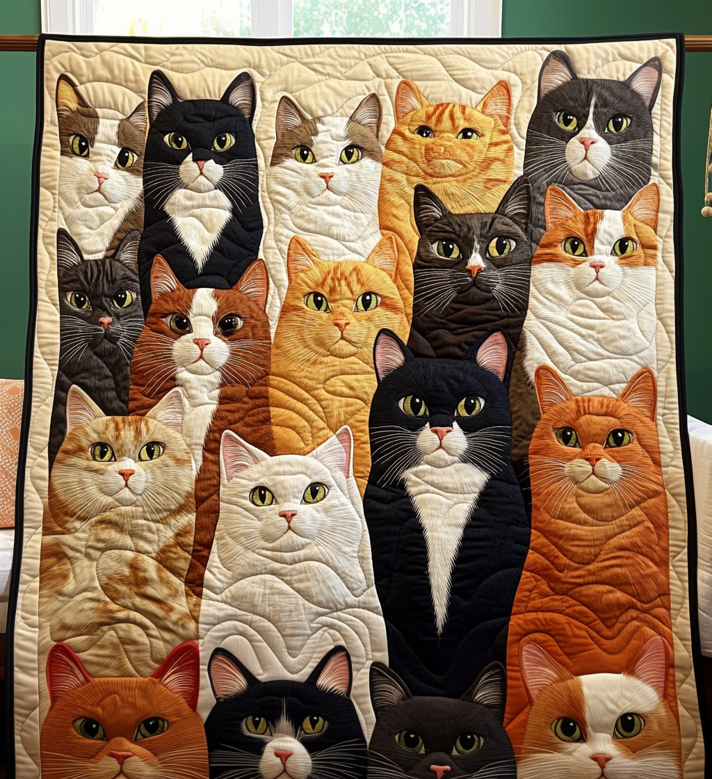 Feline Collection Quilted Blanket Gifts For Cat Owners