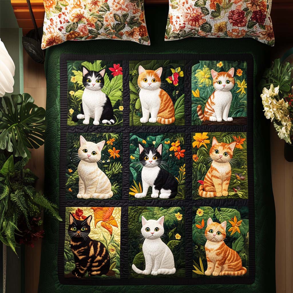 Feline Fancy Fun Quilted Bedding Set Personalized Bedding Set Gift for Couples