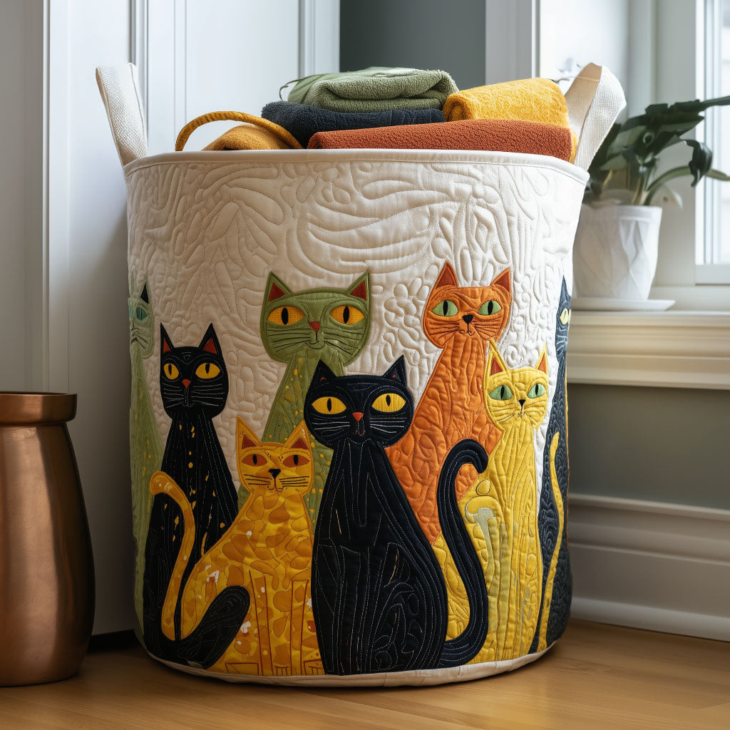 Feline Fancy Quilted Laundry Basket New Year Merch Gift