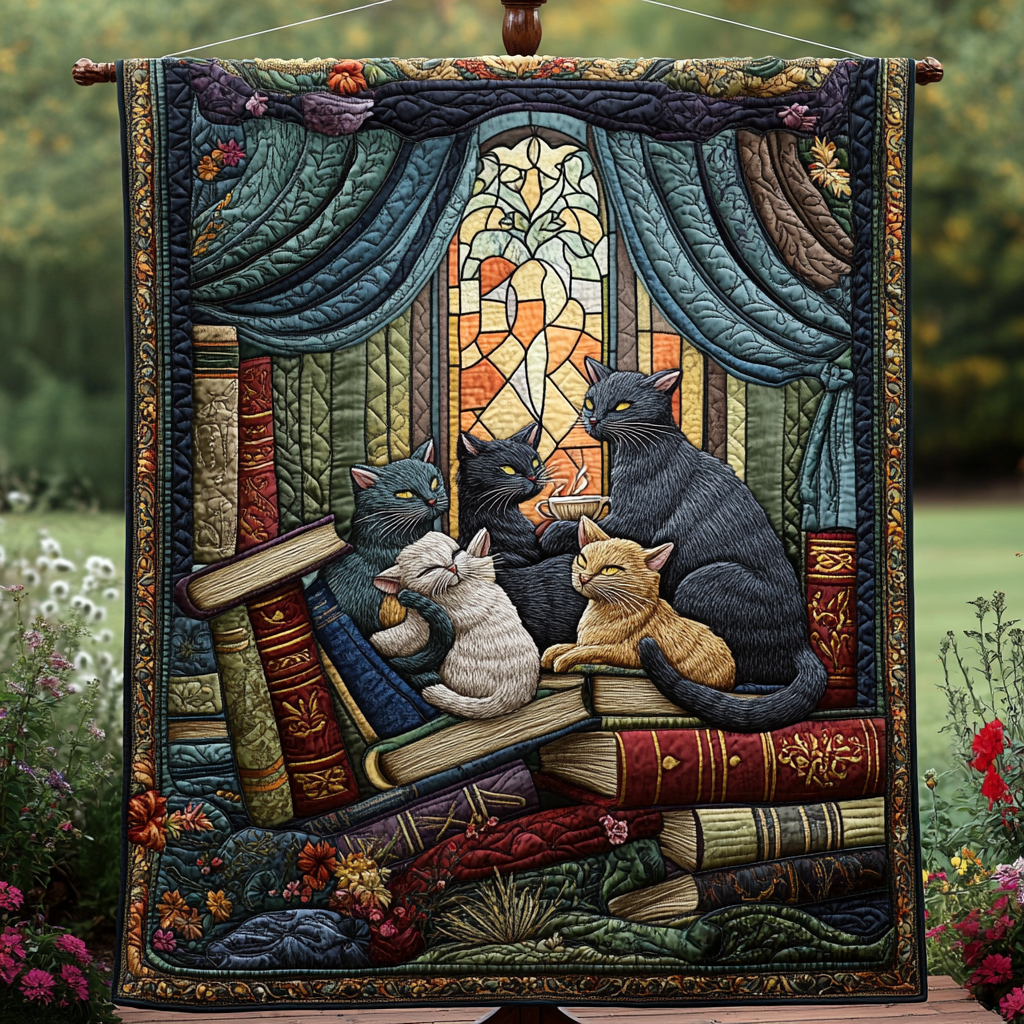 Feline Fiction Quilted Blanket Presents For Cat Lovers