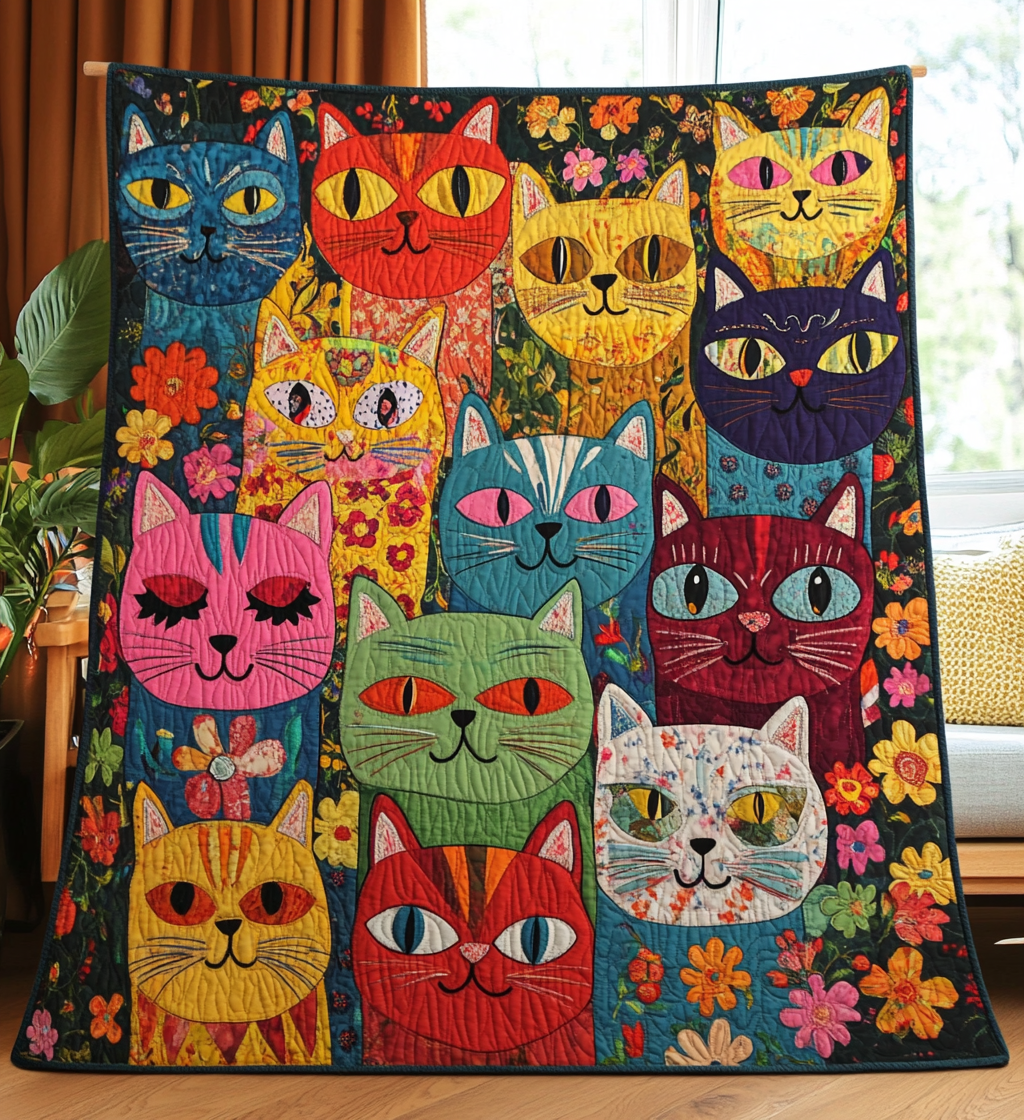 Feline Fiesta Quilted Blanket Unique Cat Gifts