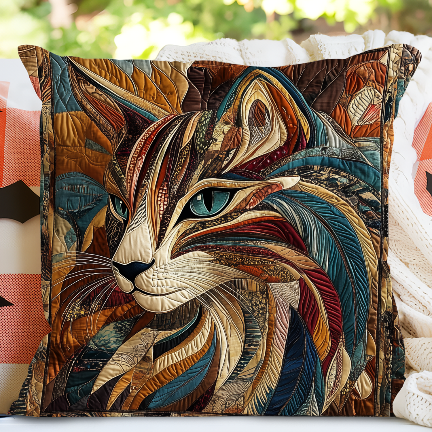 Feline Fiesta Quilted Pillow Case Pillow Cover for Living Room Decor