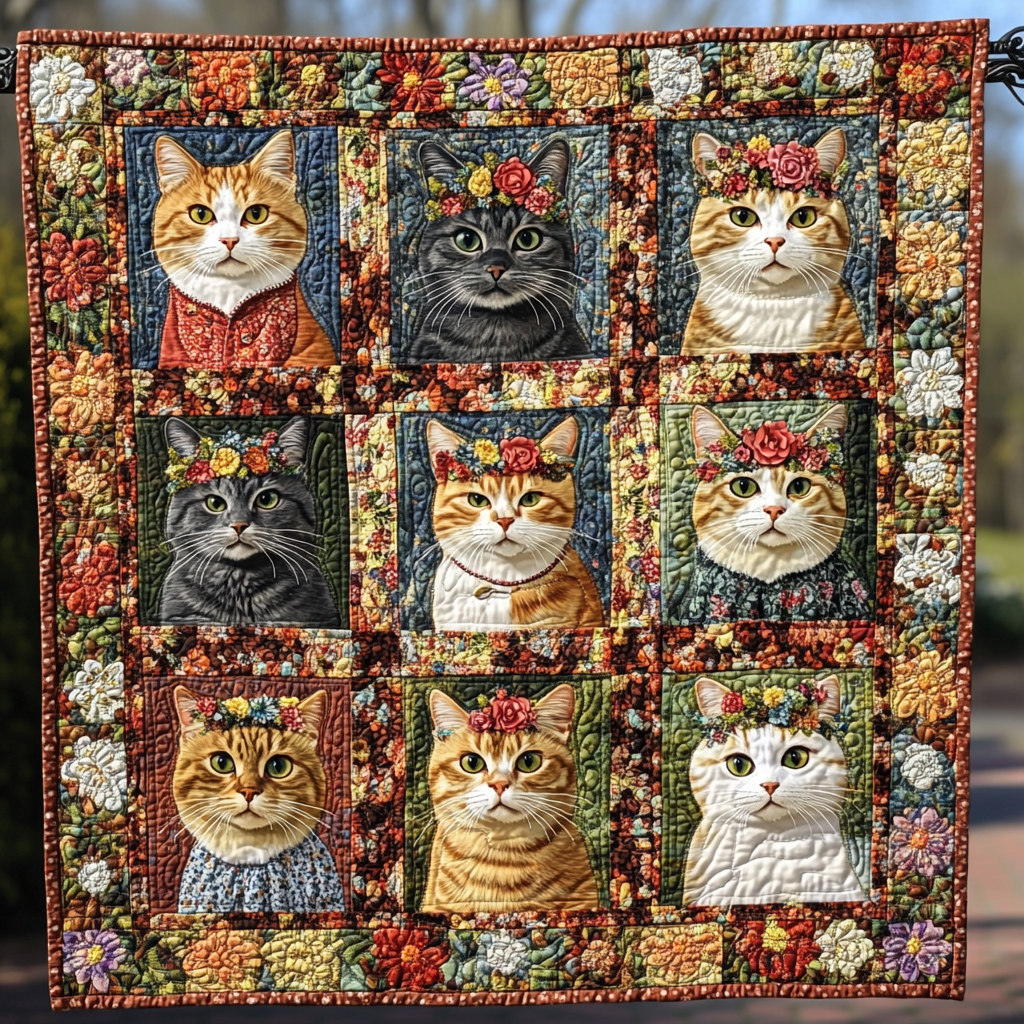 Feline Flower Power Quilted Blanket Cute Blankets For Her