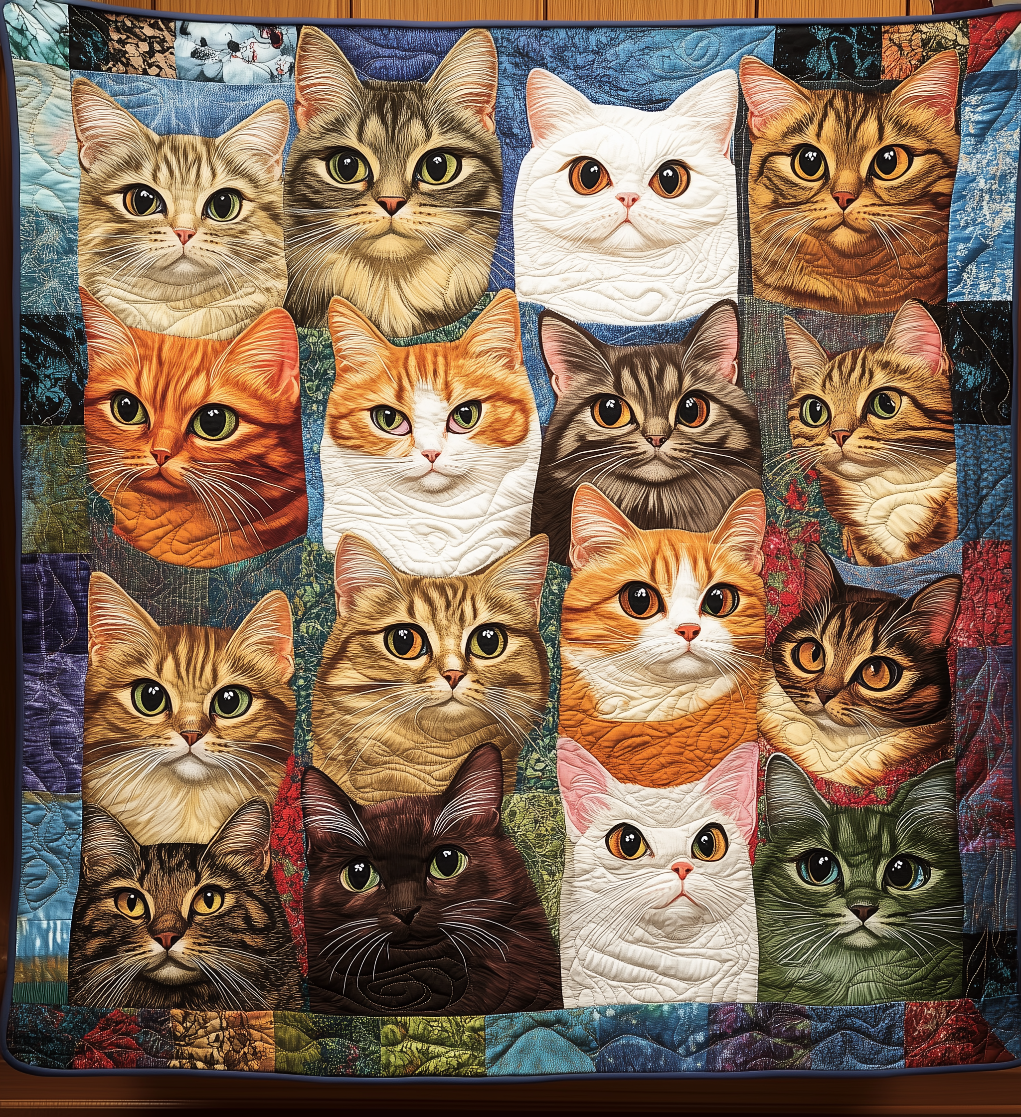 Feline Flower Quilted Blanket Novelty Gifts For Cat Lovers