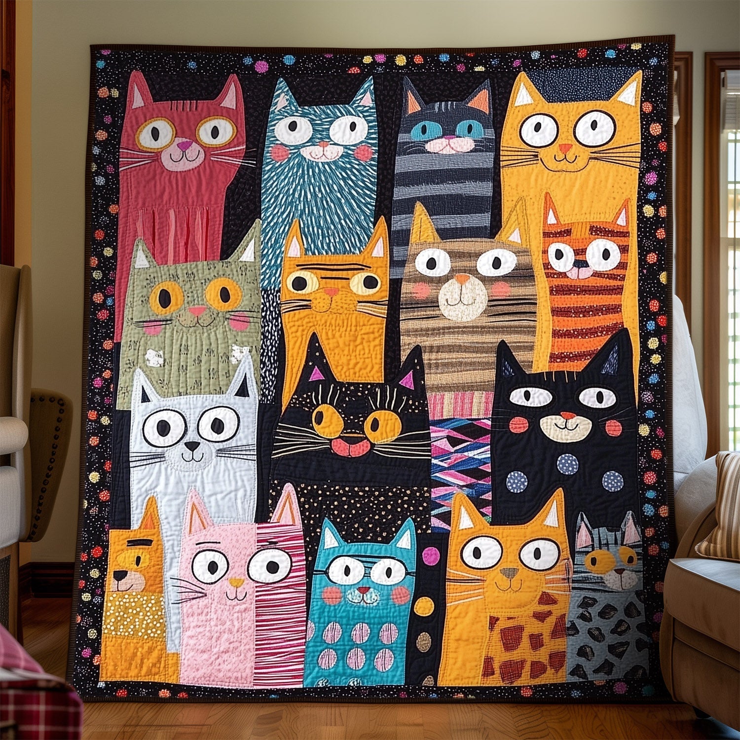 Feline Friends Forever Quilted Blanket Novelty Gifts For Cat Lovers