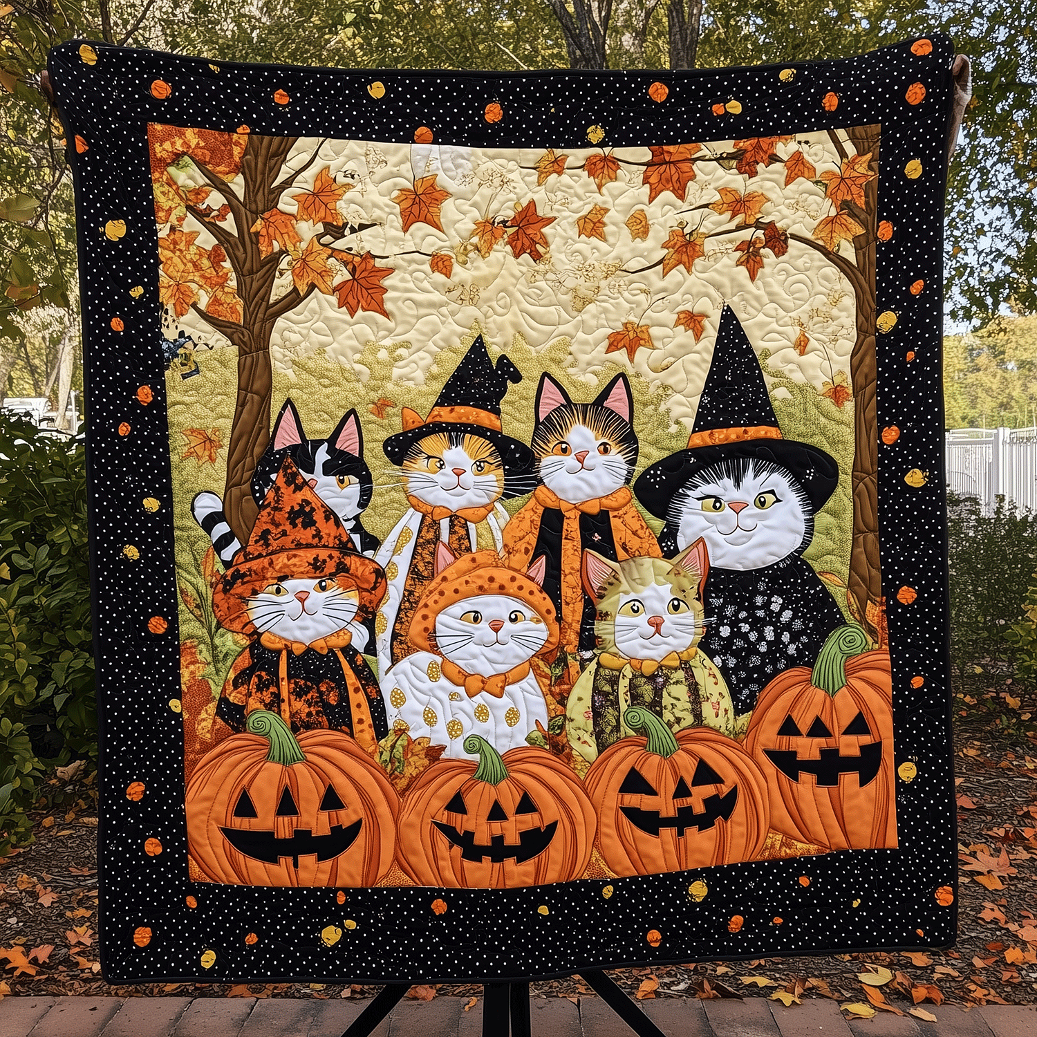 Feline Frights Quilted Blanket Novelty Gifts For Cat Lovers