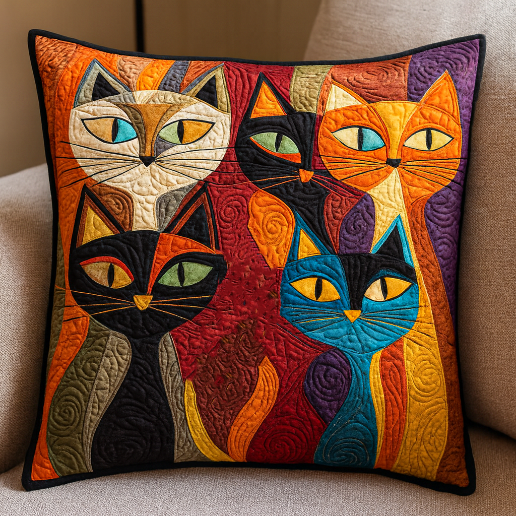 Feline Frolic Quilted Pillow Case Best Throw Pillow Covers Custom Cat Gifts