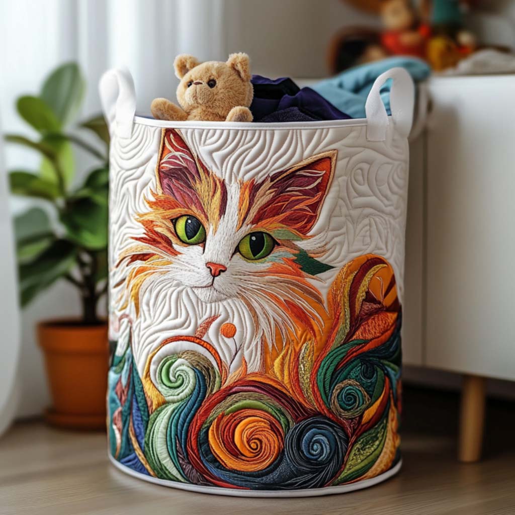 Feline Fun Quilted Laundry Basket Thoughtful Housewarming Gift