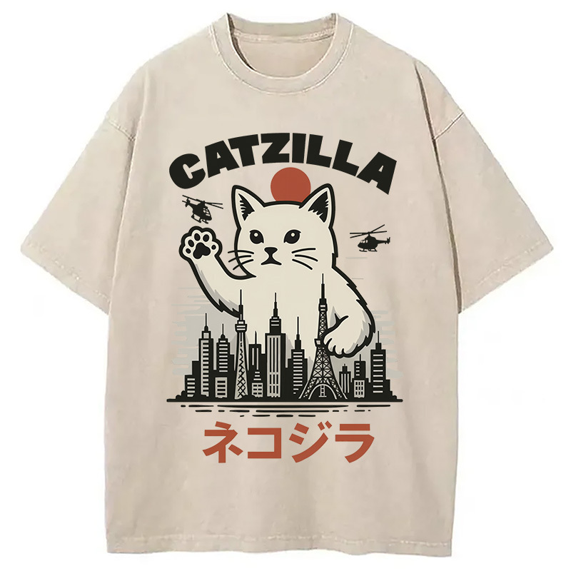 Feline Fury Over Tokyo Washed T-Shirt Trendy Everyday Casual Outfit Gifts For Besties Feline Fury Over Tokyo Washed T-Shirt Trendy Everyday Casual Outfit Gifts For Besties