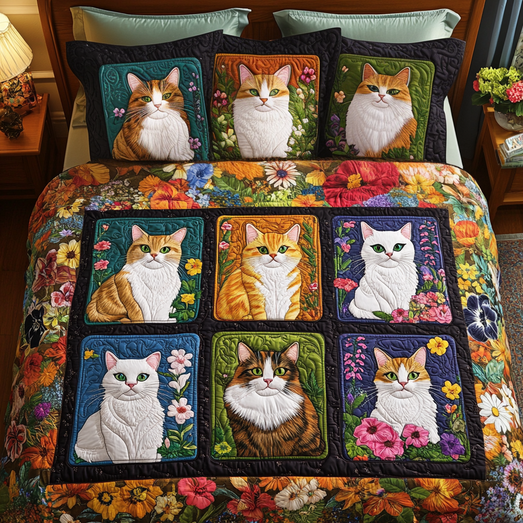 Feline Garden Quilted Bedding Set Bed Decor Kitten Christmas Presents