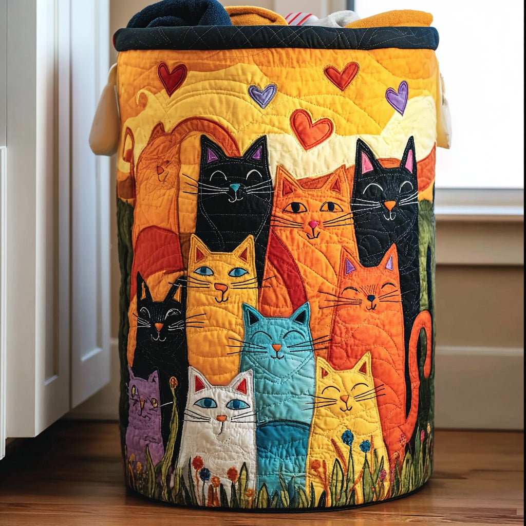 Feline Harmony Quilted Laundry Basket Must-Have Home Essential