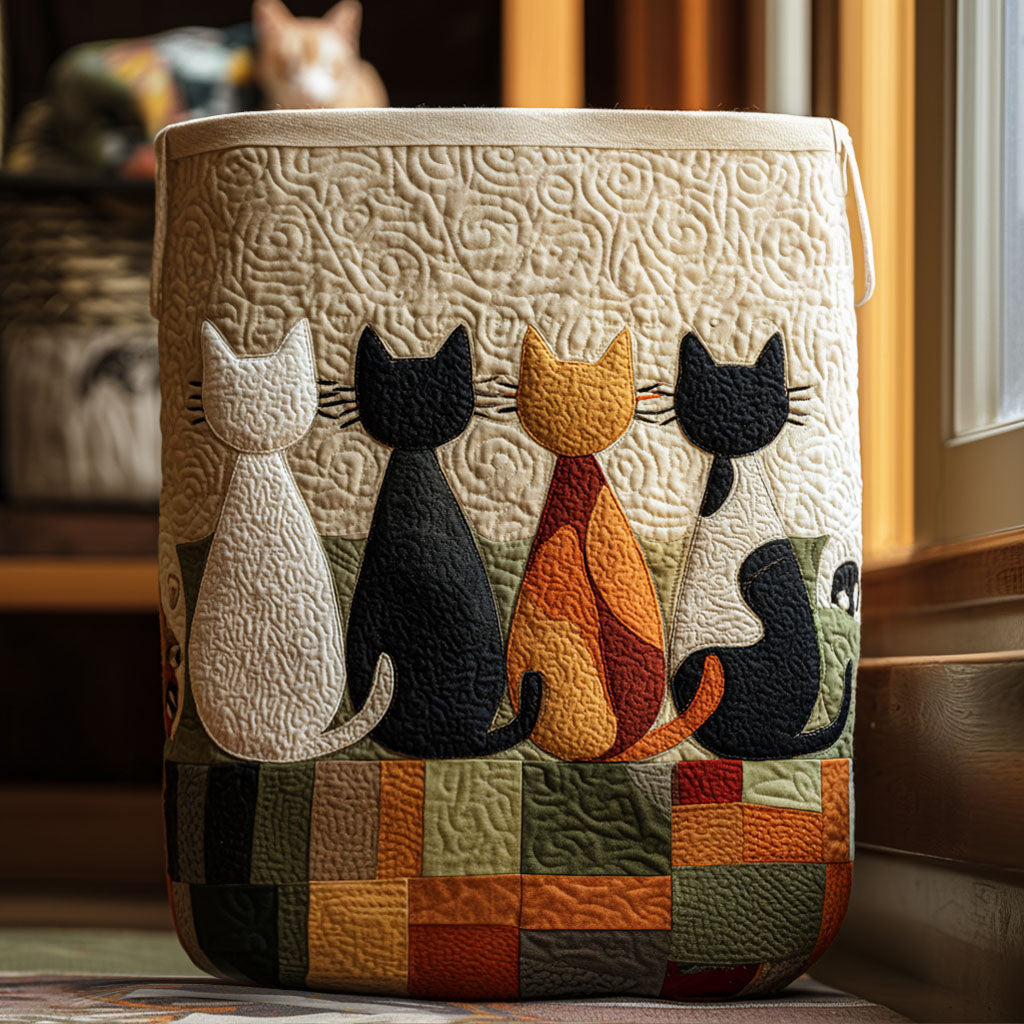 Feline Harmony Quilted Laundry Basket Soft and Durable Quilted Storage Basket for Laundry Room