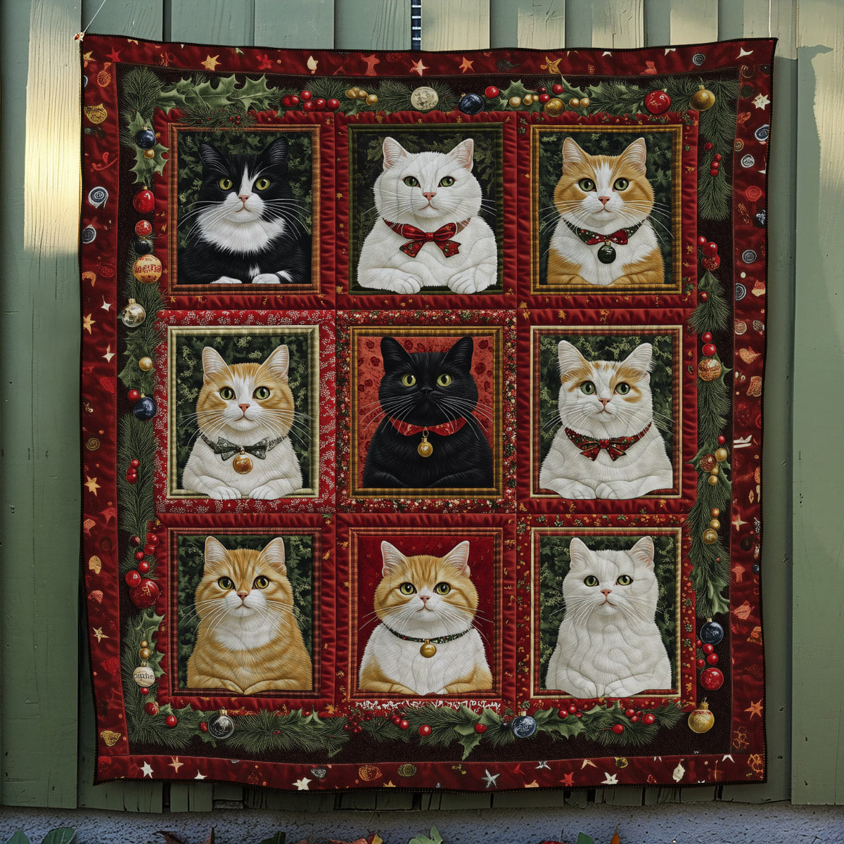 Feline Holiday Spirit Quilted Blanket Best Gifts For Cat Lovers