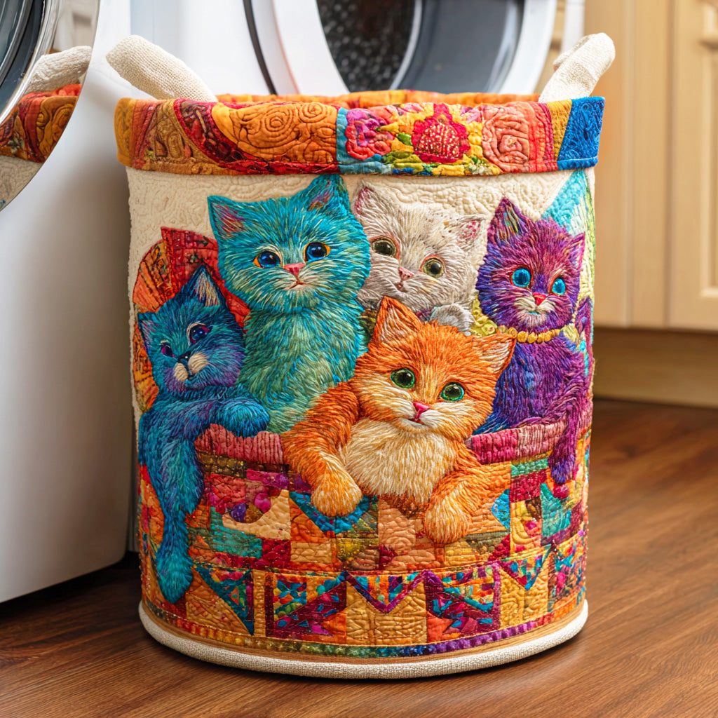 Feline Joy Quilted Laundry Basket Charming Quilted Laundry Basket Gift for Cozy Homes