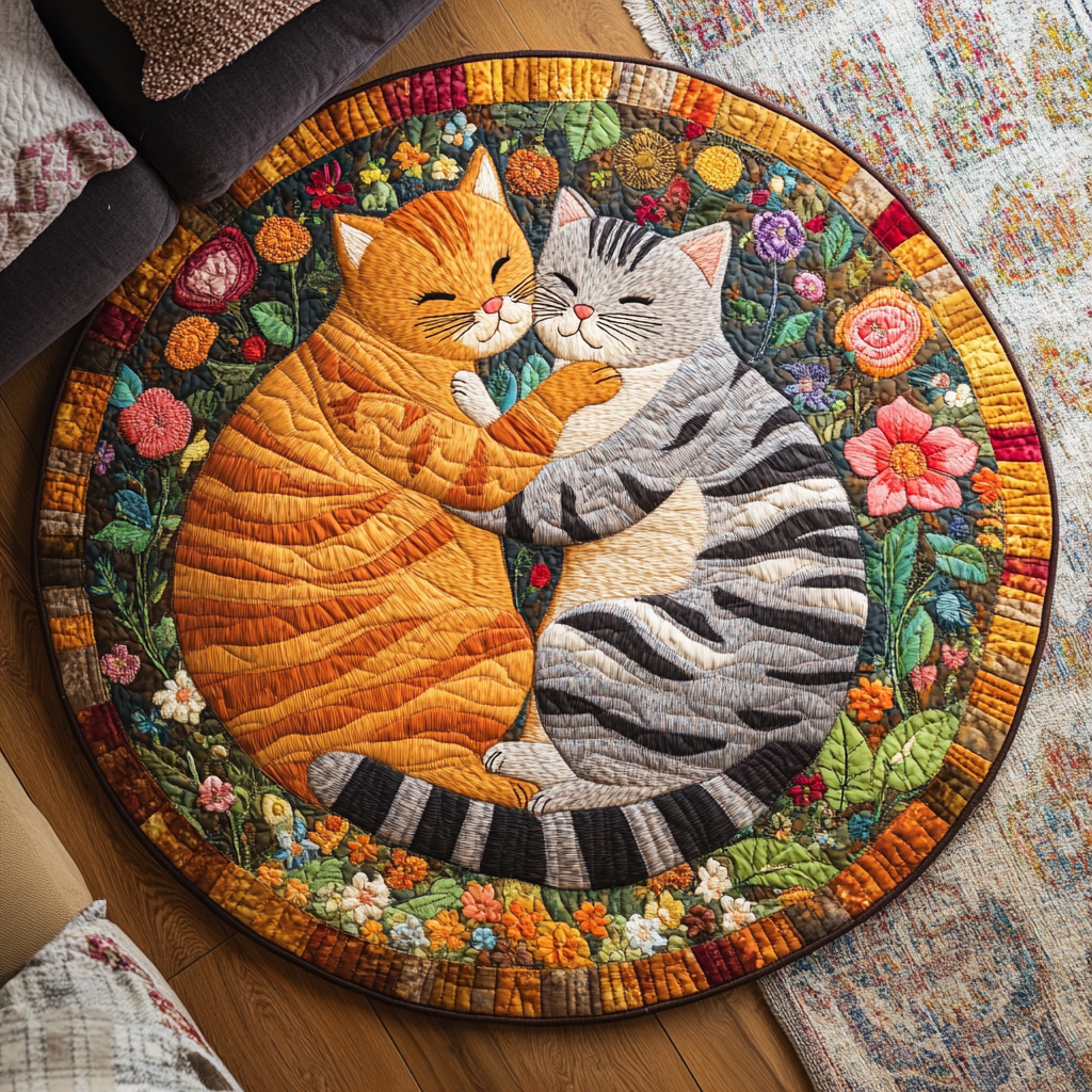 Feline Love Nest Quilted Round Mat Entryway Christmas Decor Ideas Holiday Gifts For Cat Lovers