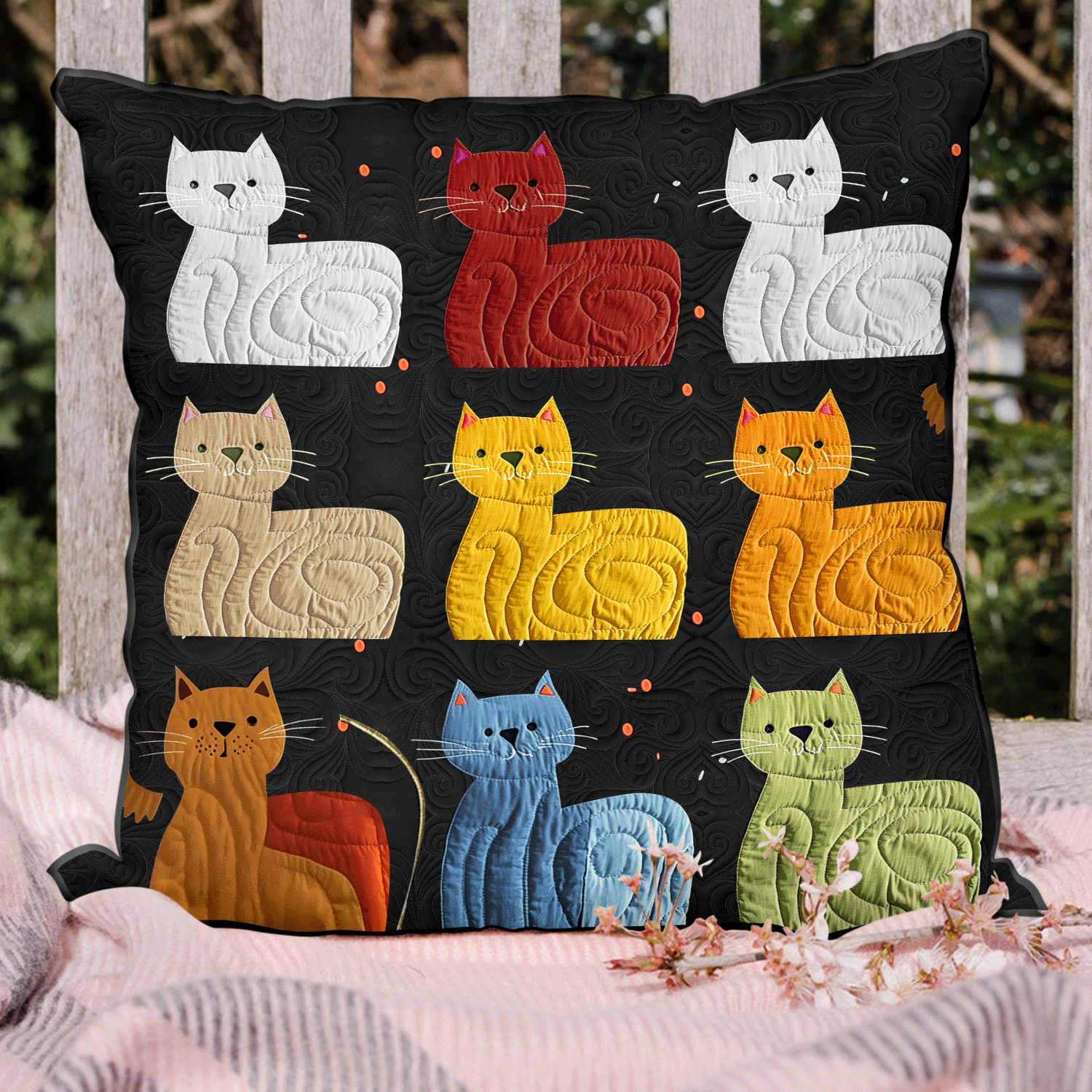 Feline Mosaic Quilted Pillow Case Reindeer Christmas Pillow Cover
