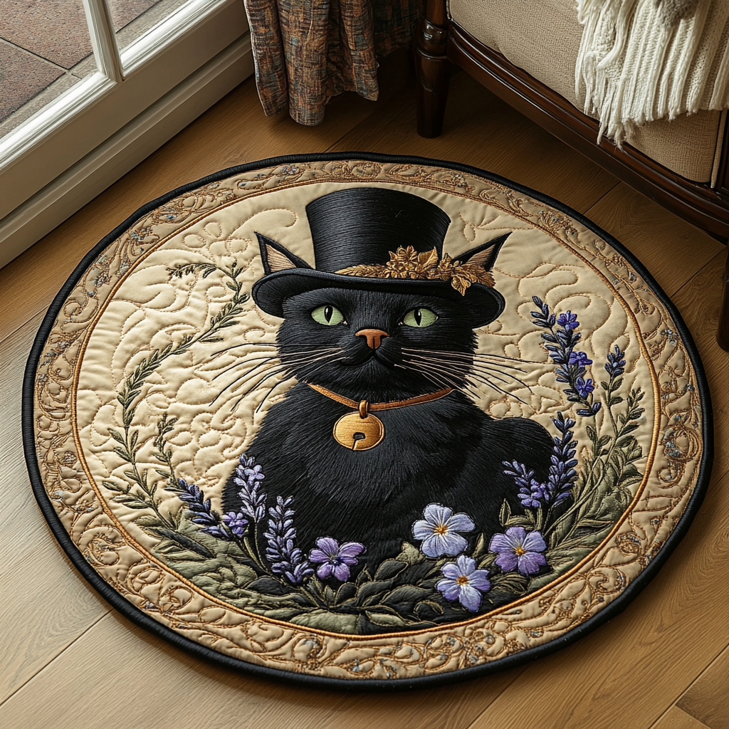 Feline Noir Quilted Round Mat Foyer Christmas Decor Cat Owner Gifts For Christmas