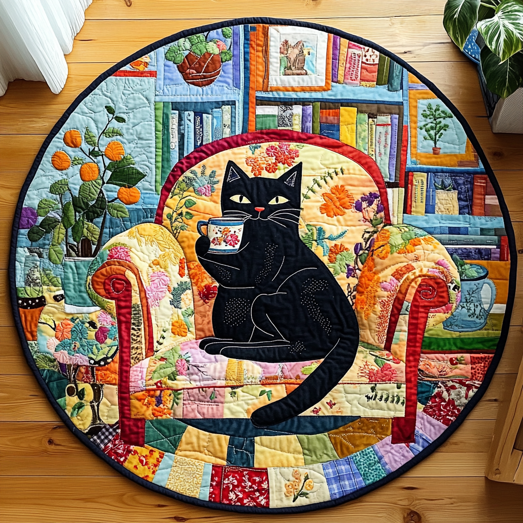 Feline Quilted Round Mat Home Entrance Decor Ideas Cat Themed Christmas Presents