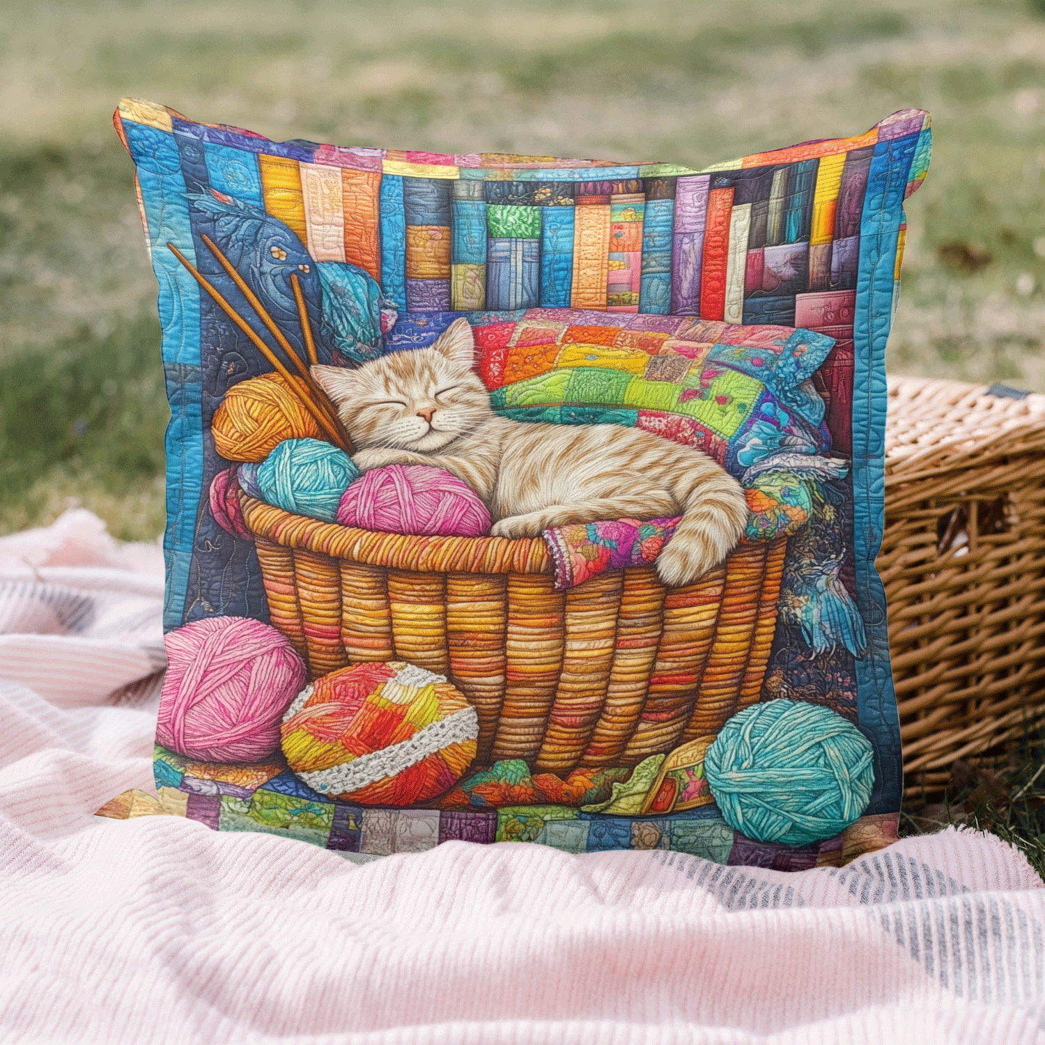 Feline Sleepytime Quilted Pillow Case Seasonal Holiday Pillow Cover