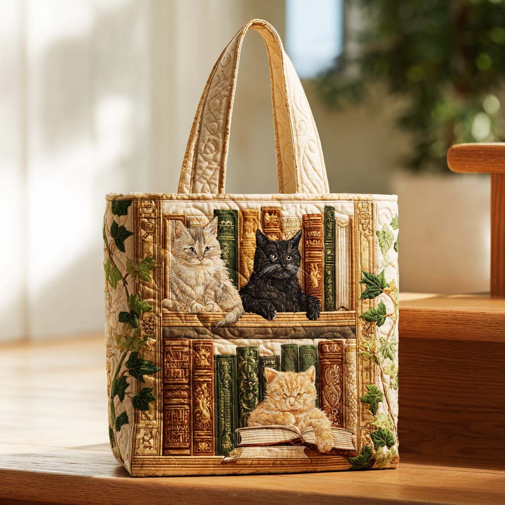Feline Story Quilted Tote Bag Book Gifts For Father's Day