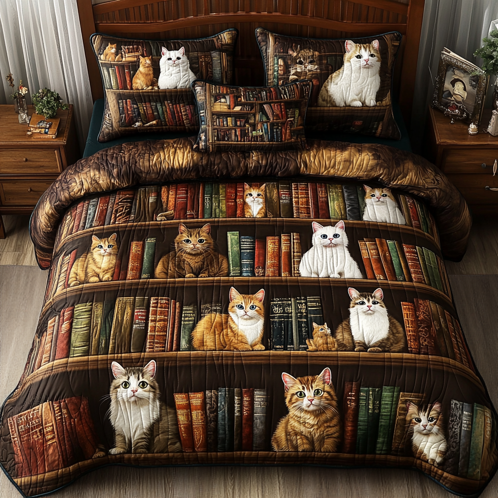 Feline Tales Quilted Bedding Set Bed Decorations Christmas Presents For Cat Lovers