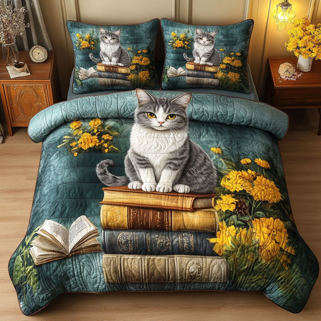 Feline Tales Quilted Bedding Set Bedroom Decorations Great Book Lover Gifts