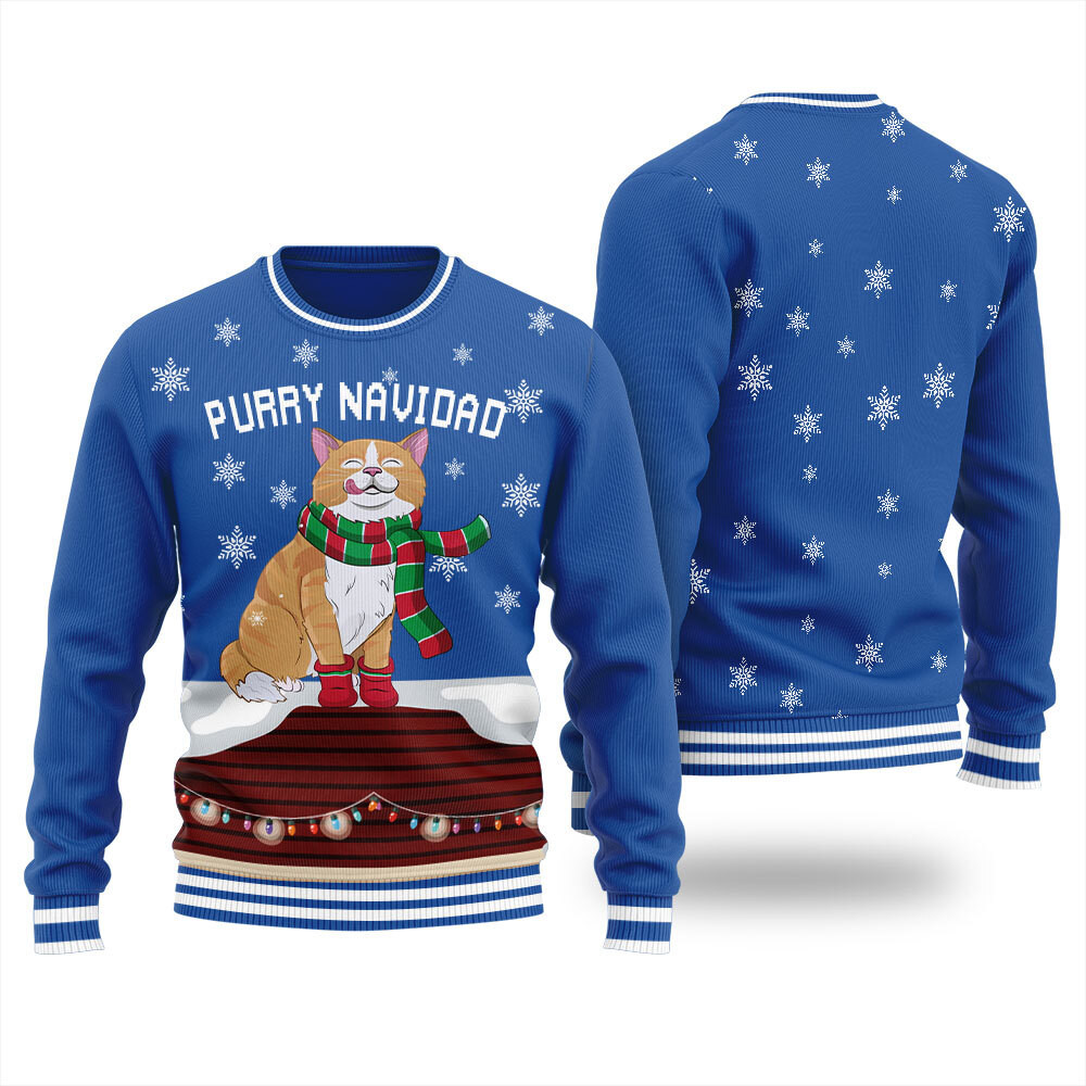 Feliz Navidad Cat Christmas Sweater Men Casual Winter Sweatshirt for Daily Comfort