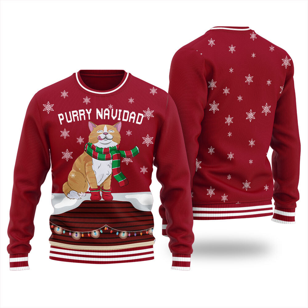 Feliz Navidad Cat Womens Ugly Sweater Unique Holiday Merch Gift for Home and Family