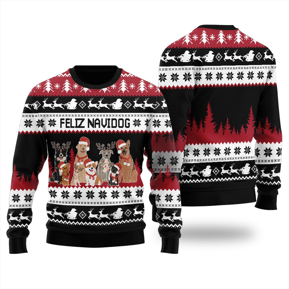 Feliz Navidad Dog Ugly Christmas Sweater For Women Exclusive Christmas Sweater Merch Gift Edition