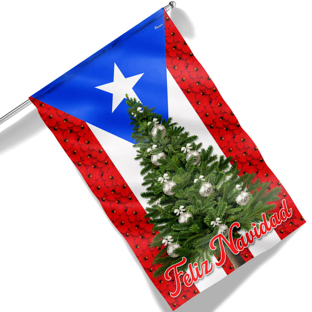 Feliz Navidad Puerto Rico Christmas Treee Flag