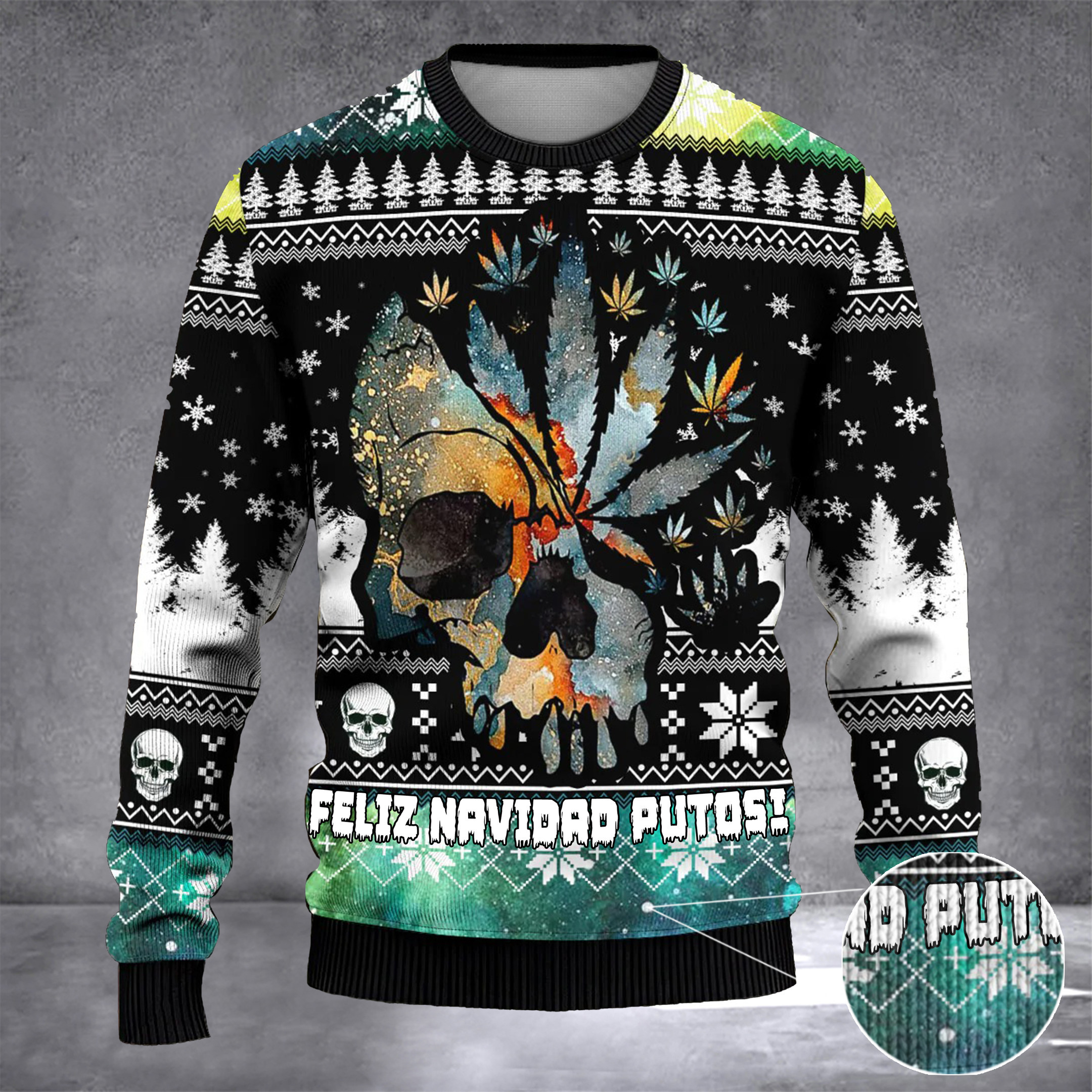 Feliz Navidad Putos Sweater Skull Ugly Christmas Sweater Gifts For Sibling