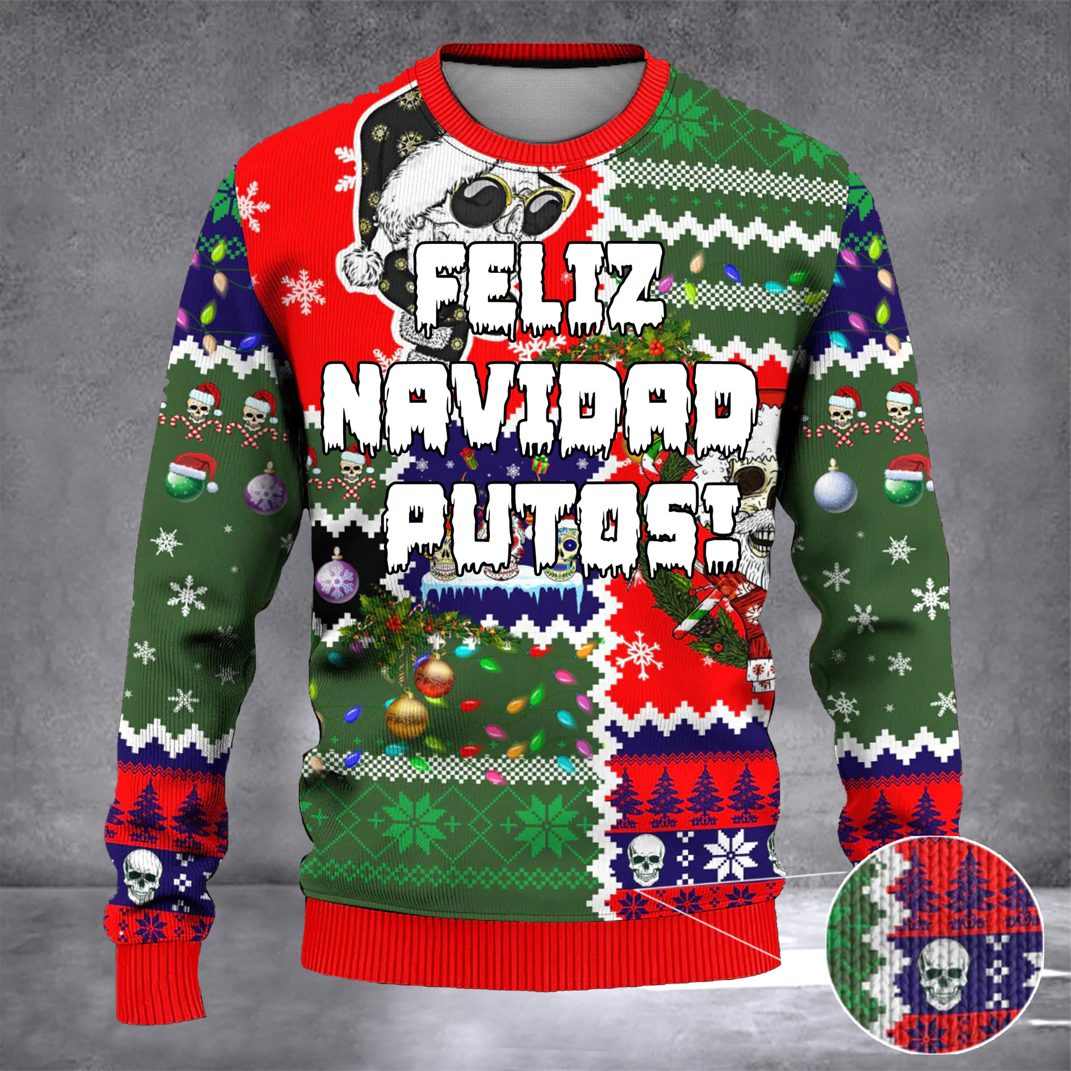 Feliz Navidad Putos Ugly Christmas Sweater Christmas Skulls Feliz Navidad Sweater Presents