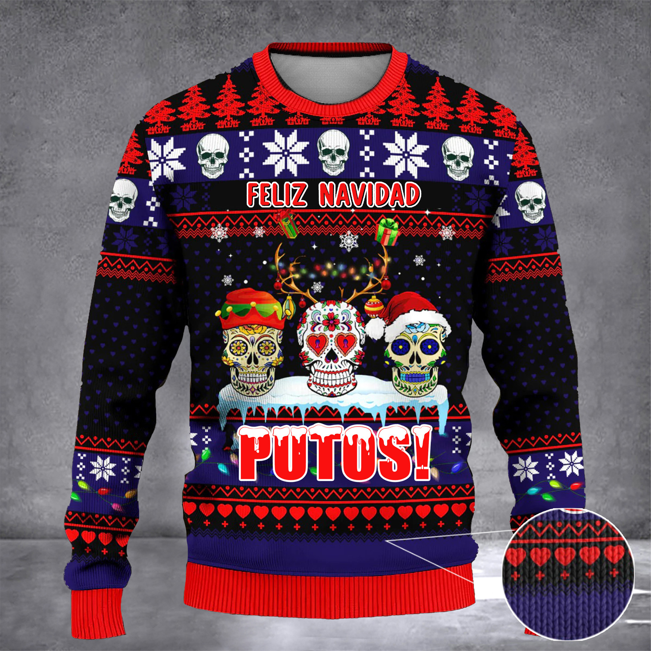 Feliz Navidad Putos Ugly Christmas Sweater Funny Skull Feliz Navidad Christmas Sweater Gift