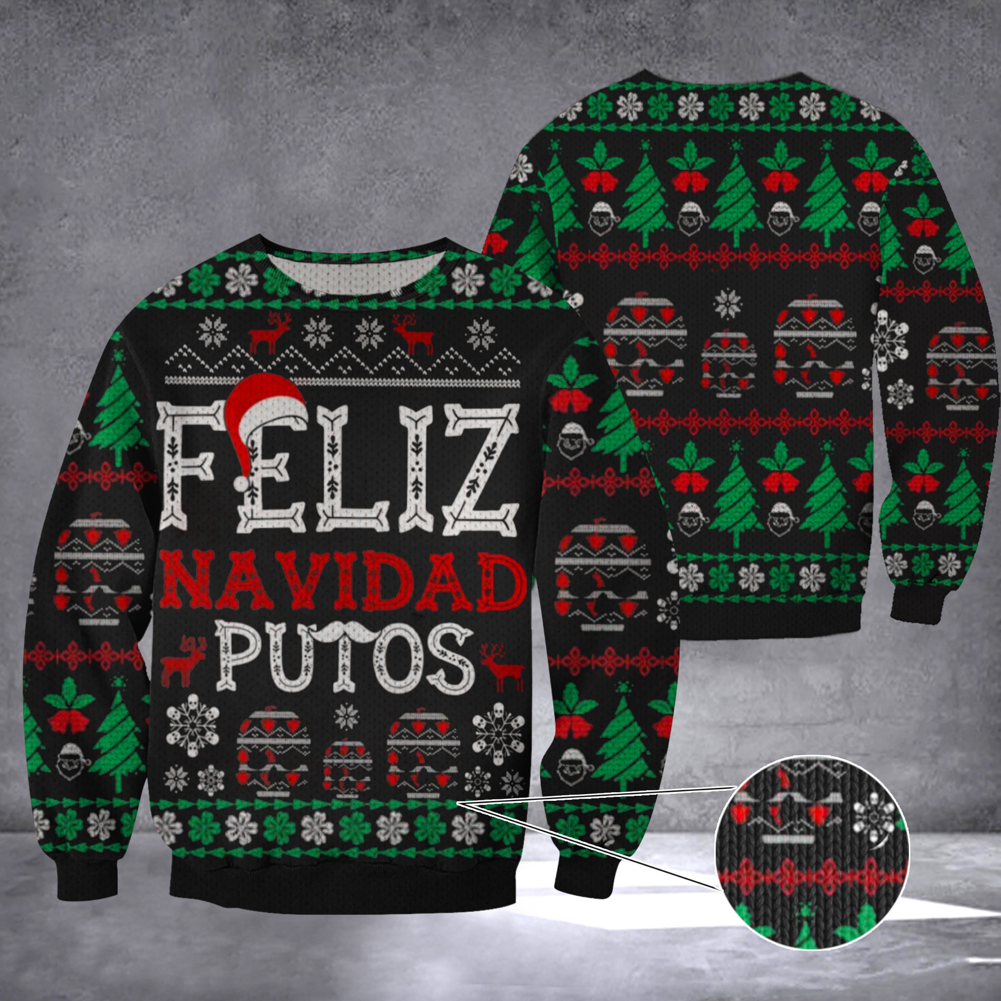 Feliz Navidad Putos Ugly Christmas Sweater Merry Christmas Skull Sweater Gift For Sibling