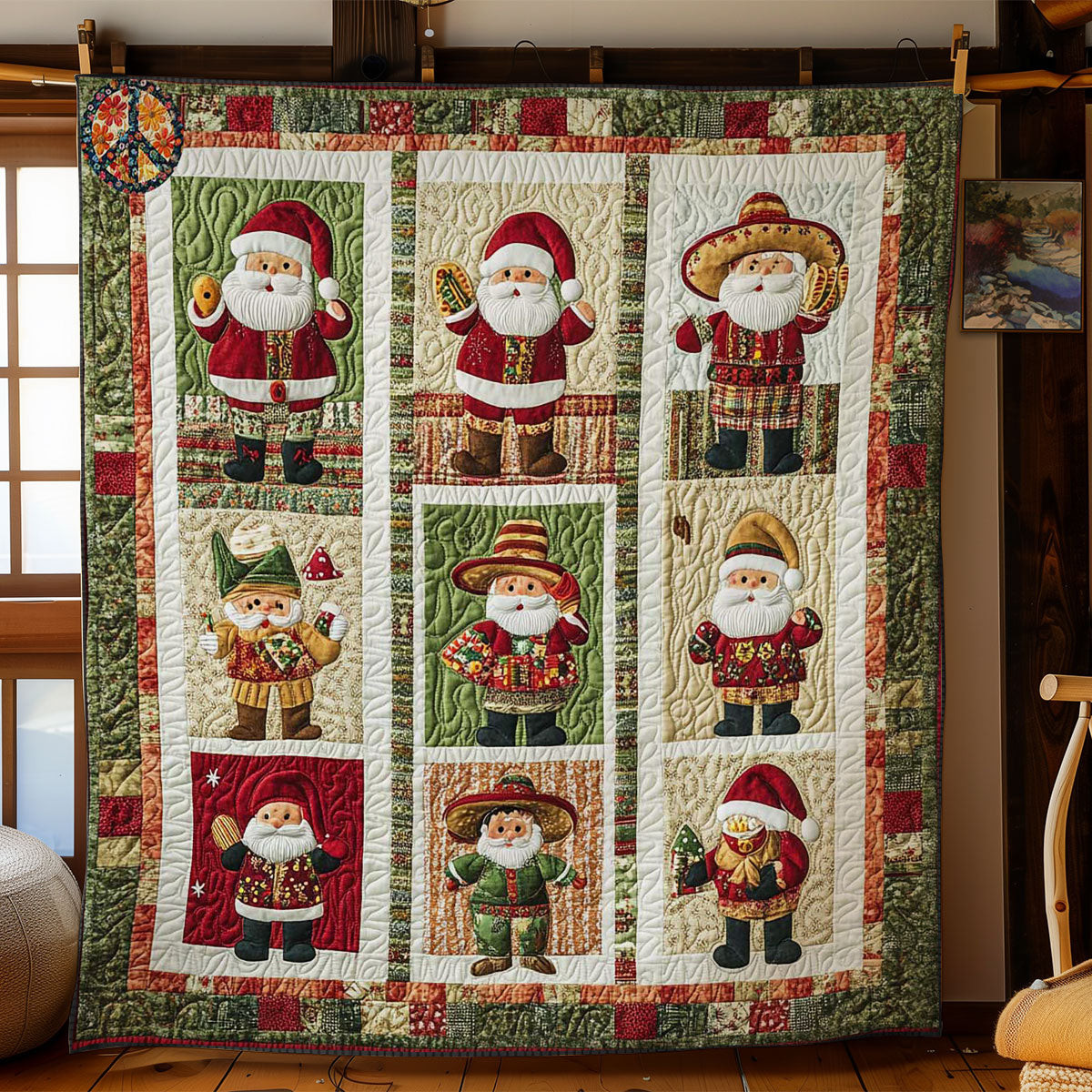 Feliz Navidad Santa Holiday Christmas Quilt Blanket Father Daughter Presents