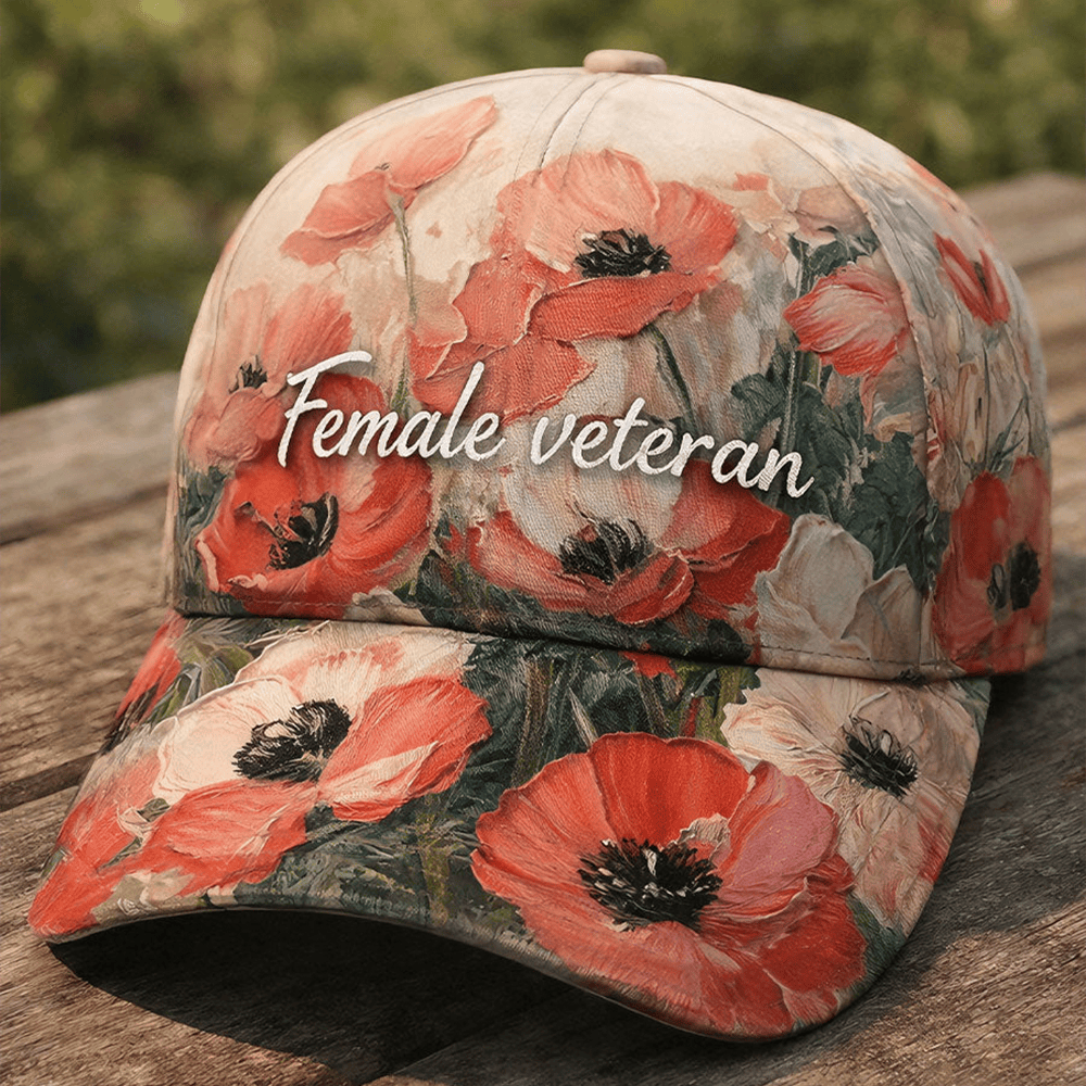 Female Veteran Poppy Flower Hat Proud Female Veteran Baseball Cap Cool Gift Ideas