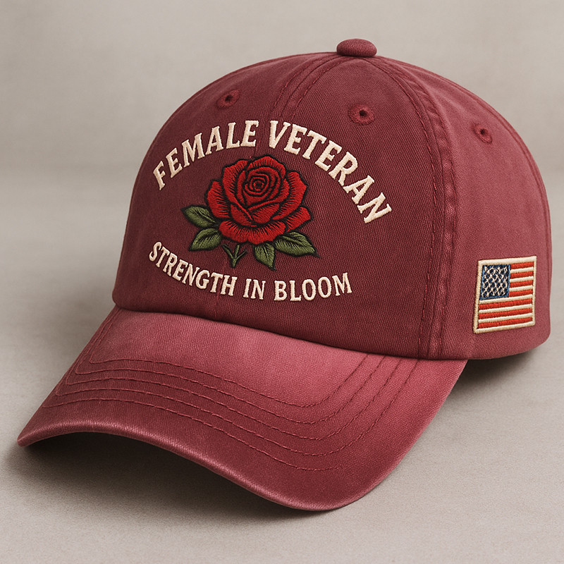 Female Veteran Strength In Bloom Hat American Flag Cap Patriotic Gift For Him