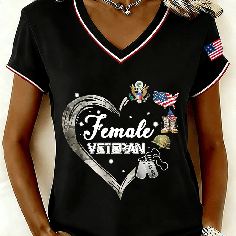 Female Veteran V-Neckk Shirt Proud Female Veteran Clothes Girlfriend Gift Ideas
